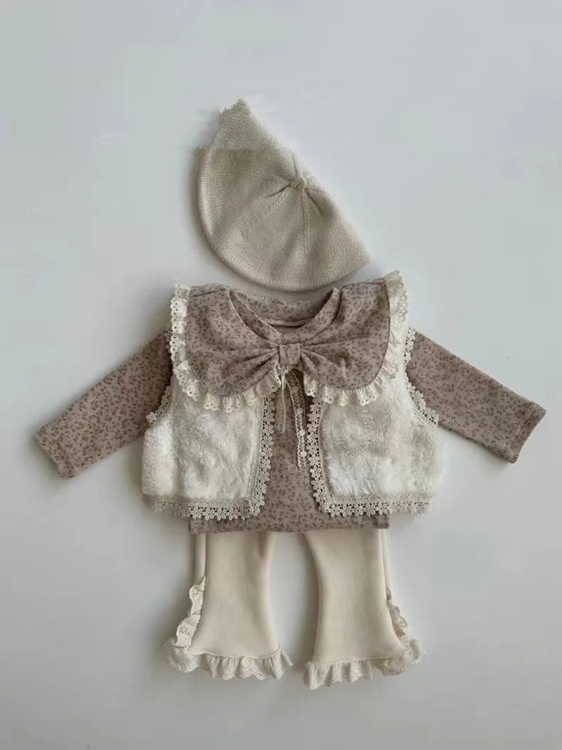 Herfst Baby Kant Bottoming Shirt Peuter Schattig Bloem Strik Kraag Basis Shirt Baby Dunne Lange Mouwen Meisjes Tops 1-3Y Meisjes