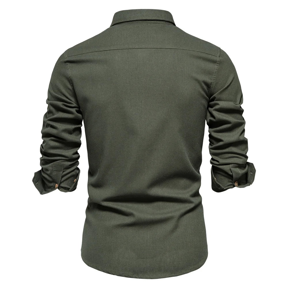 Men's 100% Cotton Social Spring Shirts Single Pocket Solid Colour Long Sleeve Shirts Turn-down Collar For Men