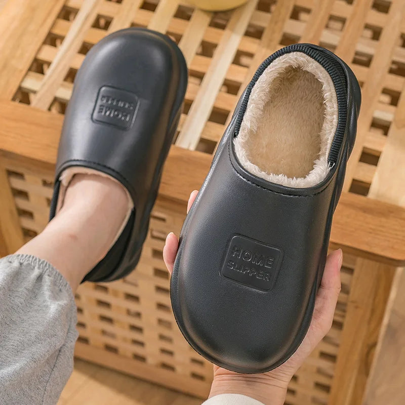 Unisex Winter Warm Cotton Slippers Indoor and Outdoor Waterproof Walking Shoes Fluffy Non-Slip Sandals For Women & Men