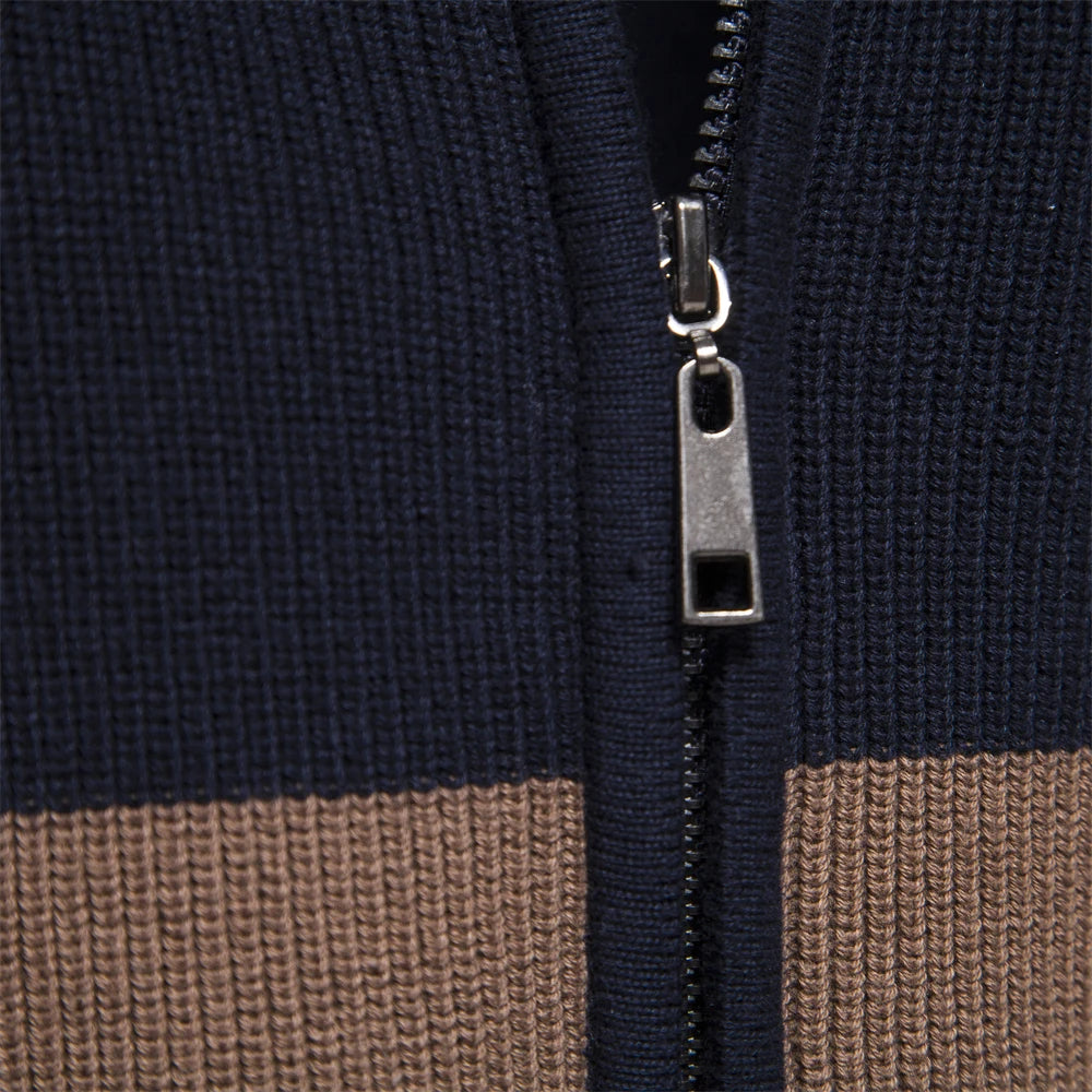 Men's Autumn and Winter Patchwork Colour Sweater For Men Zipper Cardigans High Quality Male Cotton Sweater