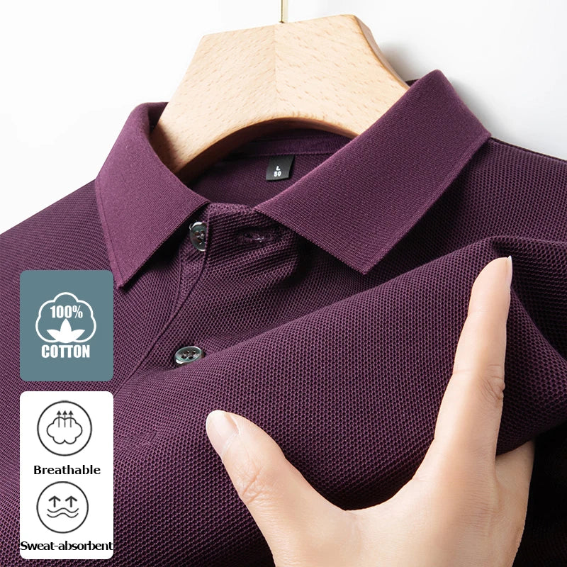Men's 100% Summer Cotton Polo Shirt, Casual Short Sleeve, Breathable Lapel Tee Ideal for Golf and Other Sports - 10 Colours