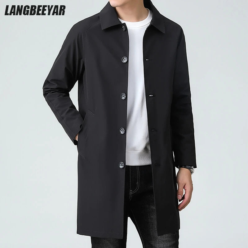 Men's Top Quality Brand Casual Fashion Long Trench Coat, Windbreaker Overcoat, and Male Slim Fit Jacket
