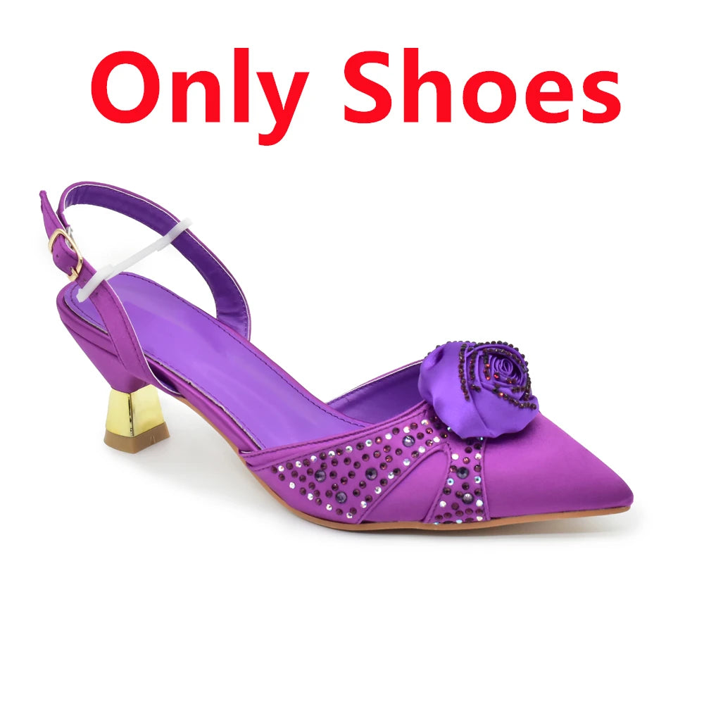 2025 Italian Design African Women's High Heels Pointed Toe Sandals Party Wedding Party Shoes and Bags Set for Wedding
