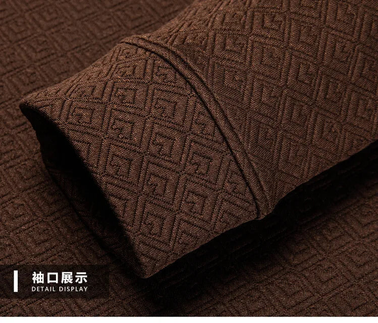Men's Zipper Stand-Up Collar Long Sleeve T-shirt, Autumn & Winter Fashion Brand Loose Pullover With Advanced Geometric Jacquard Fabric