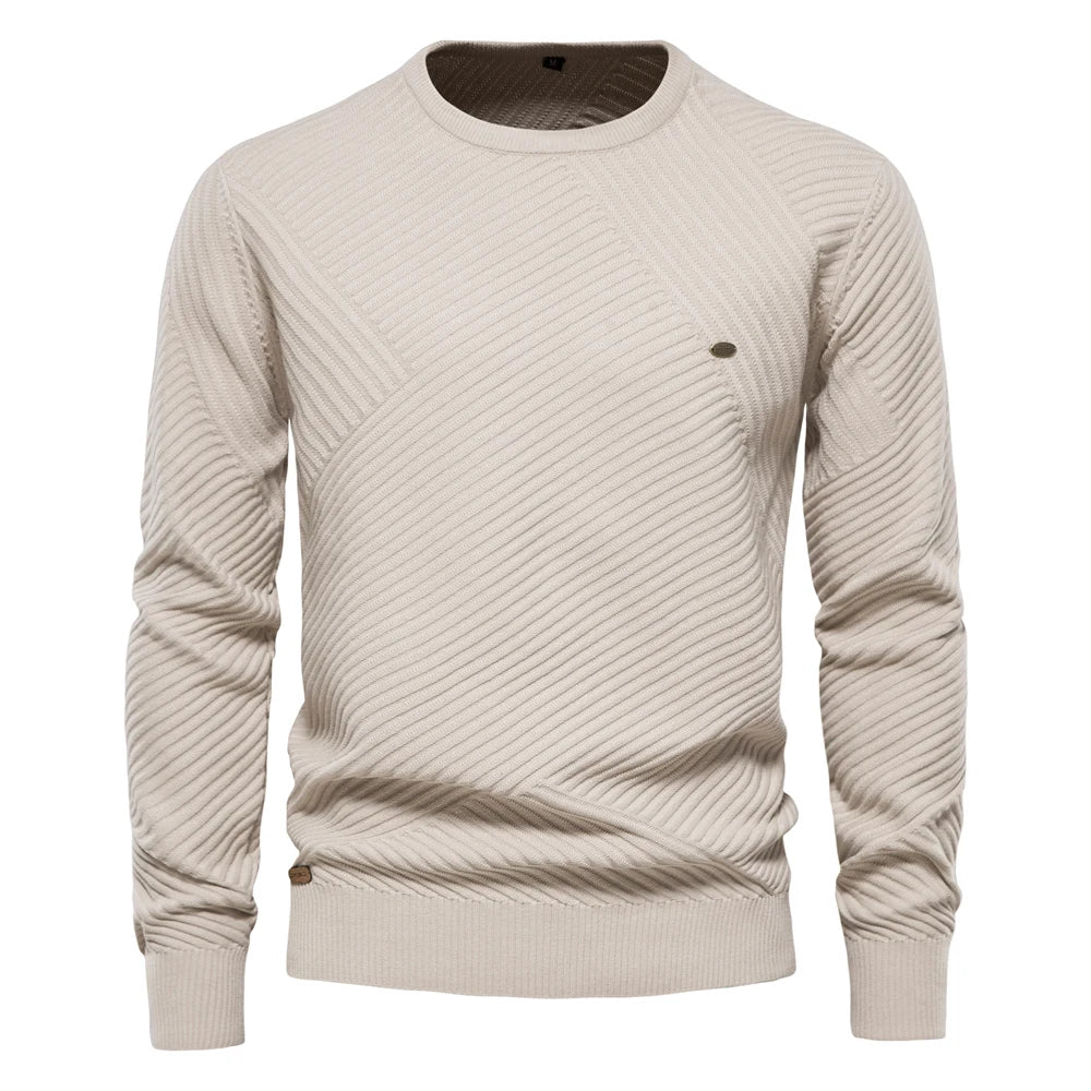 Men's Solid Colour Cotton Sweater Striped O-Neck Knitted Pullover for Men Casual High Quality Winter Sweater