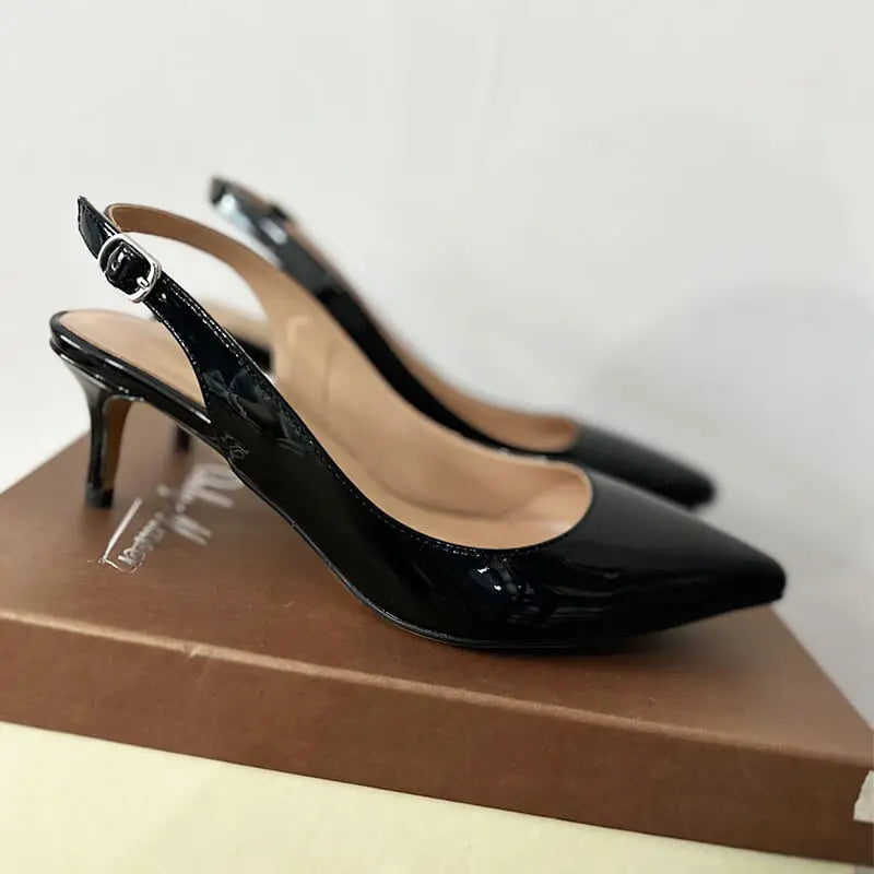 Women Pointed Toe Slingback Sandals Ankle Strap Kitten Heels Party Wedding Graffiti Shoes 6.5CM Pumps