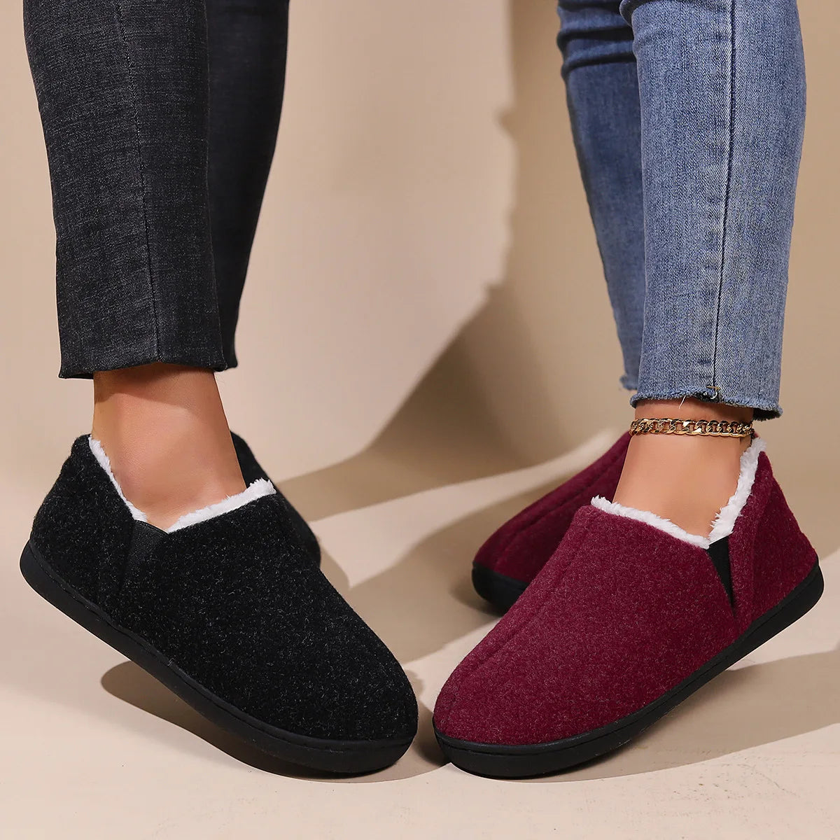 Unisex Warm Fuzzy Lined House Slippers With Comfort Memory Foam Cotton Shoes Non-Slip Fur Flat Footwear For Indoor and Outdoor Use