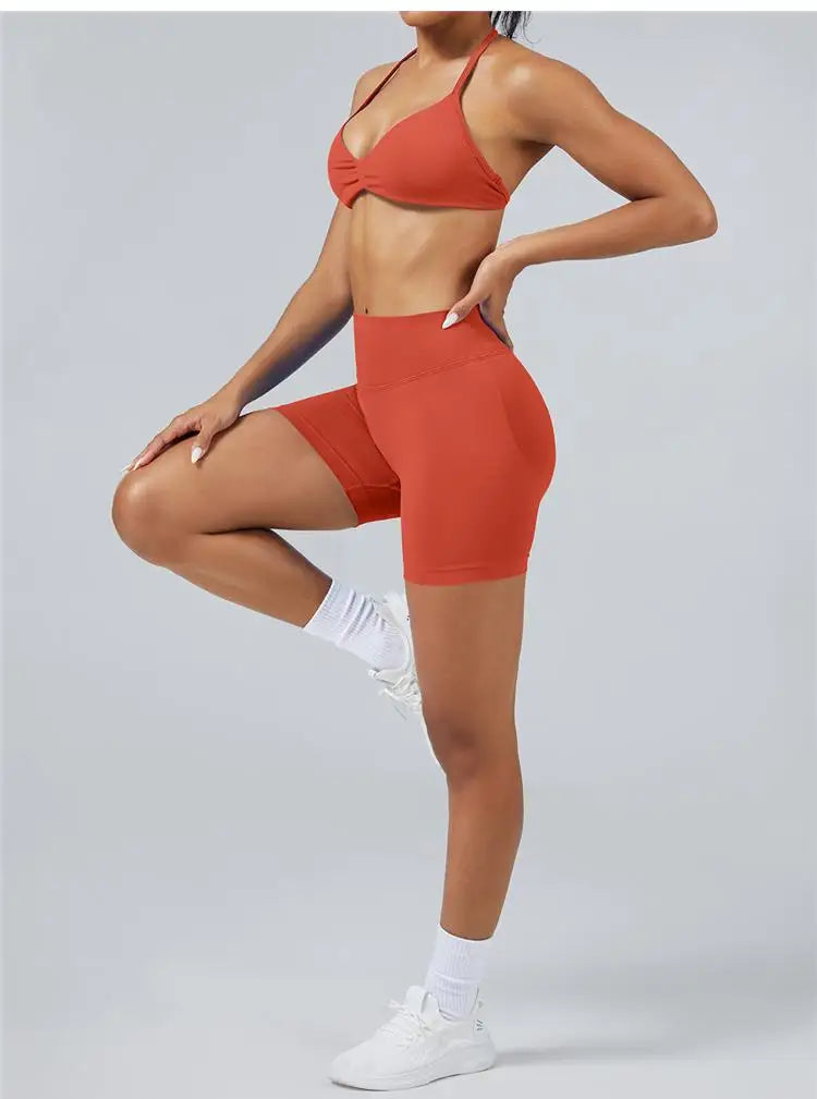 Seamless High Support Impact Yoga Bra Women Strappy Sport Bra Thin Strap Halter Workout Tank Fitness Top Gym Wear