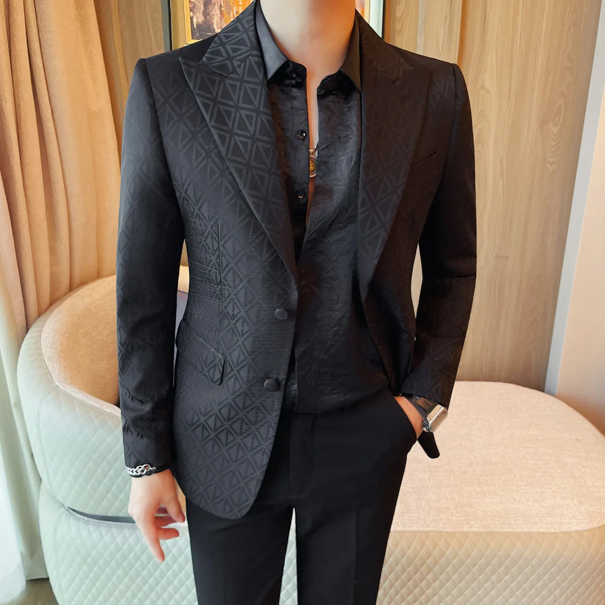 Men's Floral Print Blazer Jacket - Slim Fit Single-Breasted Business Casual Style Autumn Winter Formal Male Coat