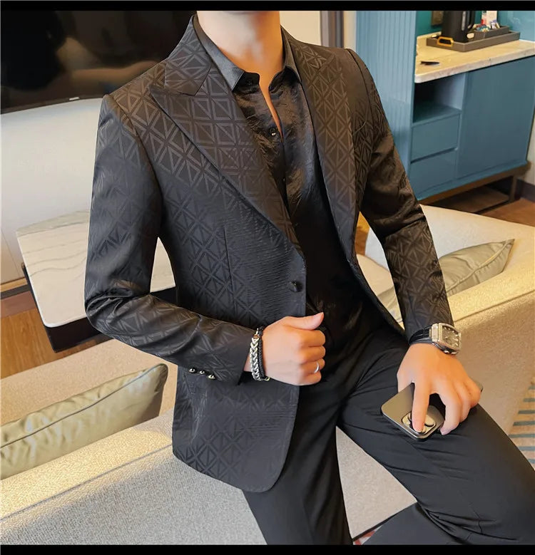 Men's Floral Print Blazer Jacket - Slim Fit Single-Breasted Business Casual Style Autumn Winter Formal Male Coat
