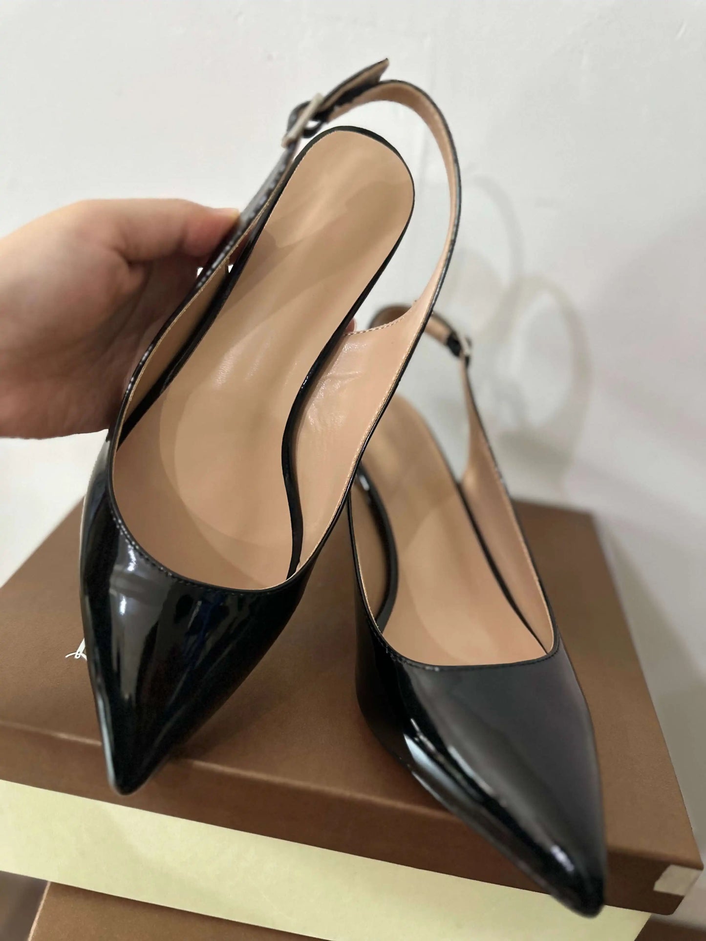 Women Pointed Toe Slingback Sandals Ankle Strap Kitten Heels Party Wedding Graffiti Shoes 6.5CM Pumps