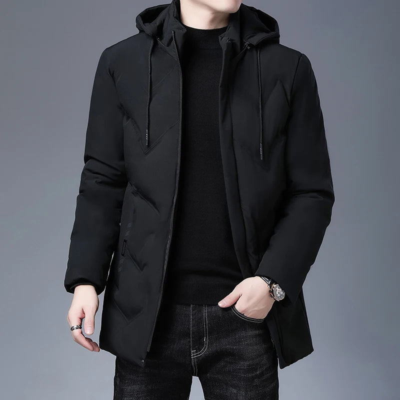 Men's Top Grade Designer Brand Parka Jacket, Thick Casual Fashion Windbreaker, Hooded Quilted Bubble Male Long Coats