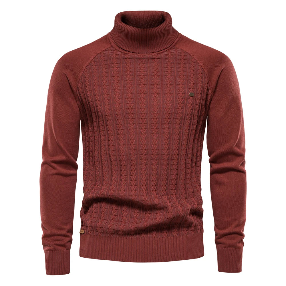 Men's Solid Colour Knitted Turtleneck Male Sweater Cotton High Quality Warm Pullover Winter Casual Sweaters for Men
