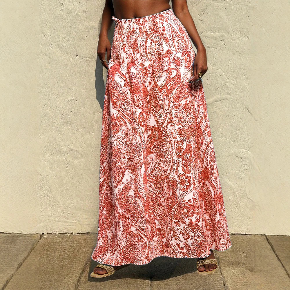 Women's Skirts Summer Elegant Fashion Korean 2025 Floral Retro Vintage A-Line Maxi Business Skirts