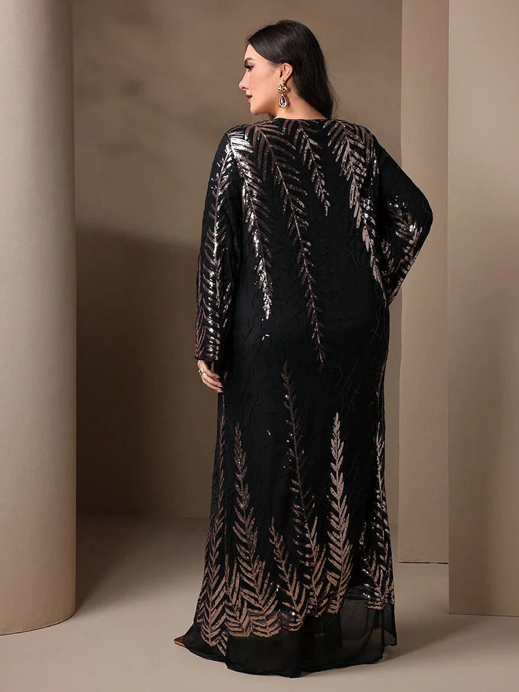 GIGI MABEL Plus Size Women's Elegant Luxury Sparkly Abayas Long Dress Spring Sequin Formal Party Evening Dresses