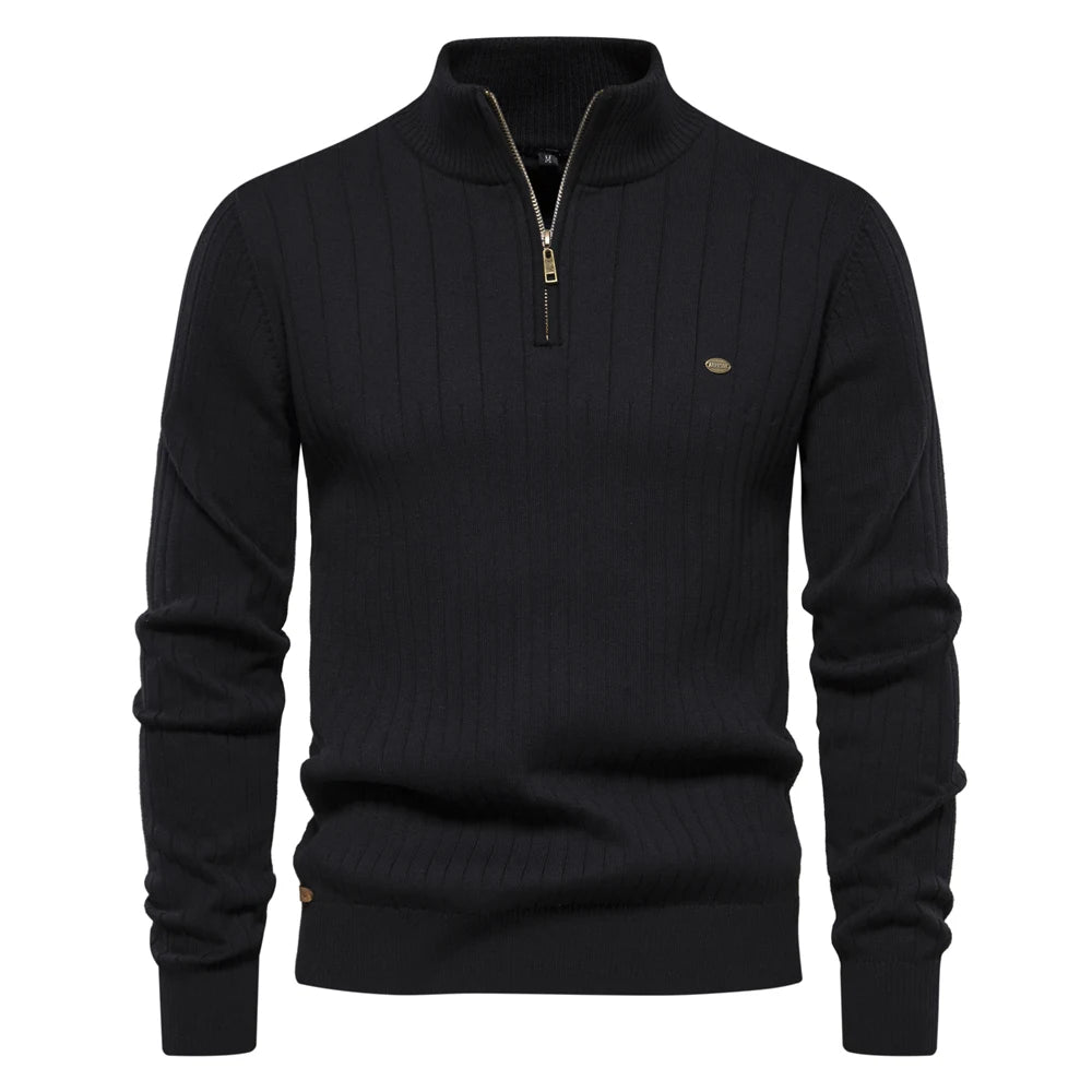 Men's Autumn Quarter Zipper Mock Neck Pullover Sweaters For Men Quality Warm Winter Cotton Knitted Men's Sweaters