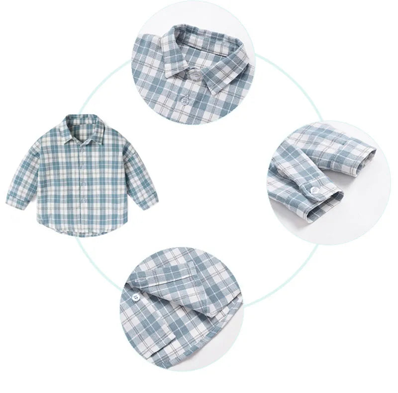 New Spring Kids Shirt Girls Boys Thin Style Colour Block Lattice Blouse Children Baby Loose Outwear Clothes 1-6Y Unisex
