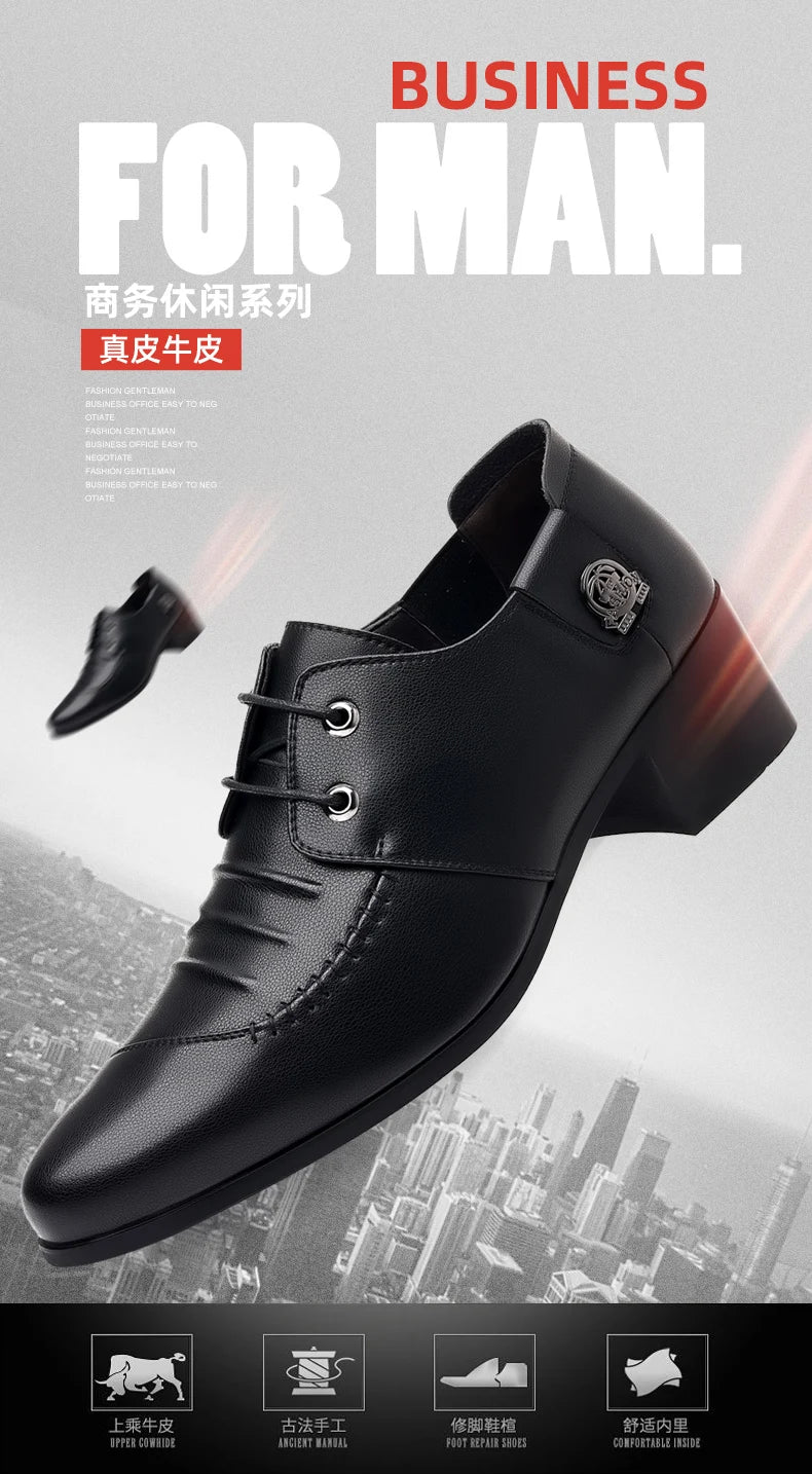 Stylish Men Formal High Heel Dress Shoes Trendy Style Male Business Officer Oxfords Fashionable Youth Party Evening Shoes