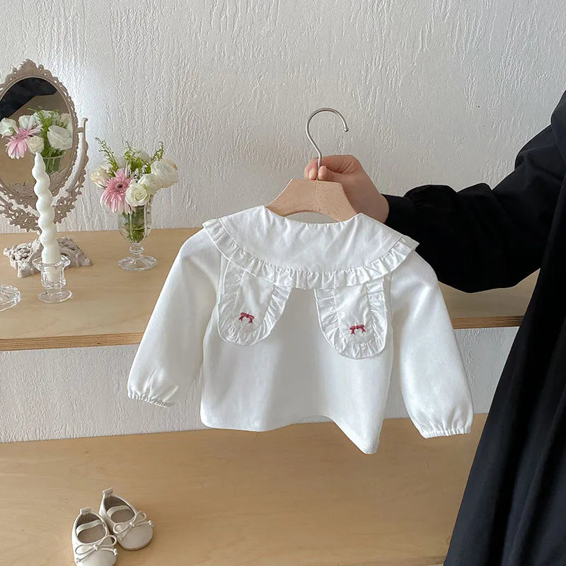 Herfst Baby Onderhemdjes Zoete Borduurwerk Bloem Strik Baby Meisjes Bottoming Shirt Peuter Dunne Kleding Tops 0-3T Meisjes