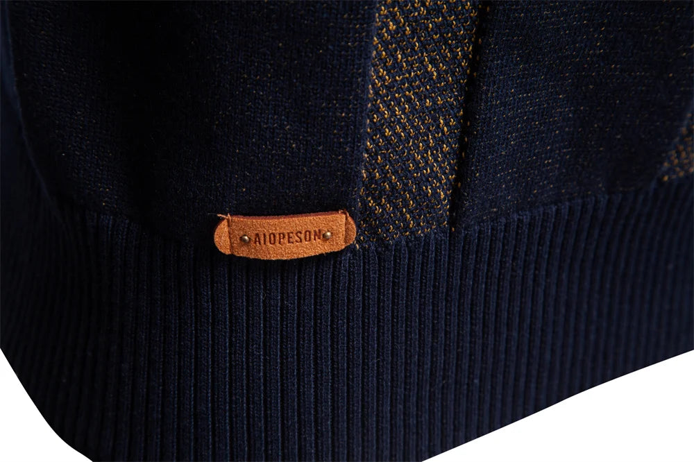 Men's Contrast Colour Sweater Striped Crewneck Pullover Warm Knitted Cotton Blend Luxury Winter Male Sweater