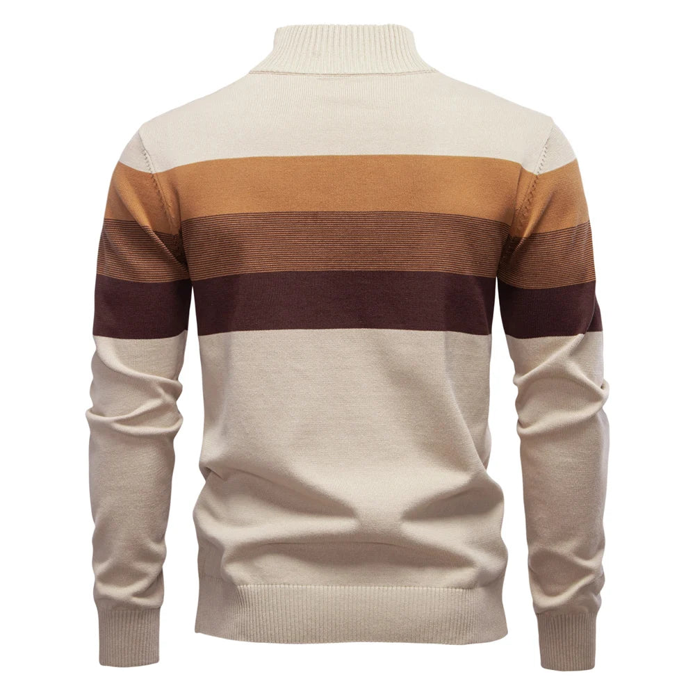 Men's Cotton Mock Neck Stand Collar Sweaters Quarter Zipper Pullover Autumn Winter Warm Social Casual Sweater for Men