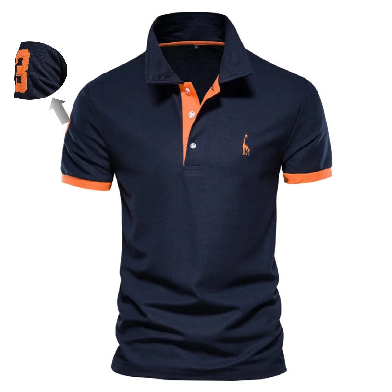 Men's Cotton Polos Giraffe Embroidery Short Sleeve Polo Shirts for Men High Quality Brand Design Polos Men Clothing