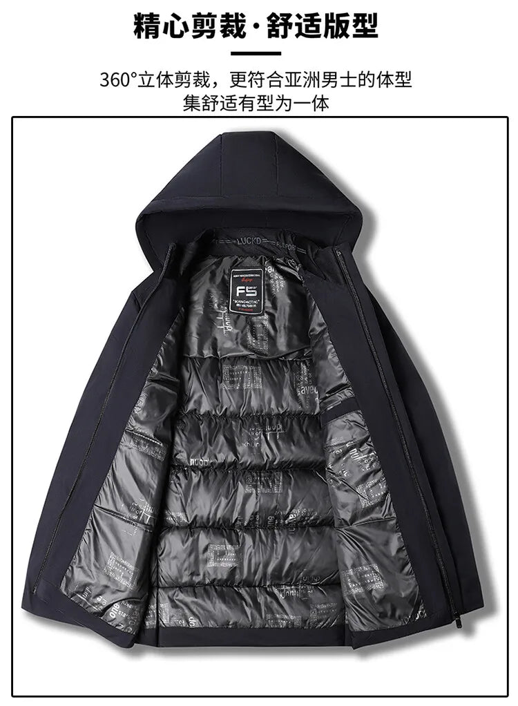 Men's High-Quality Hooded Thickened Warm Cotton Coat, Suitable for Daily Commuting, Elegant Business and Casual Wear Size L-5XL