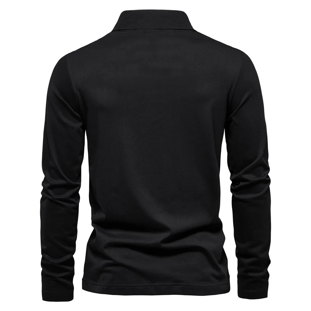 Men's Long Sleeve Polo Shirts 100% Cotton Solid Colour Casual Polo Shirts Spring Autumn Basic Polos For Men