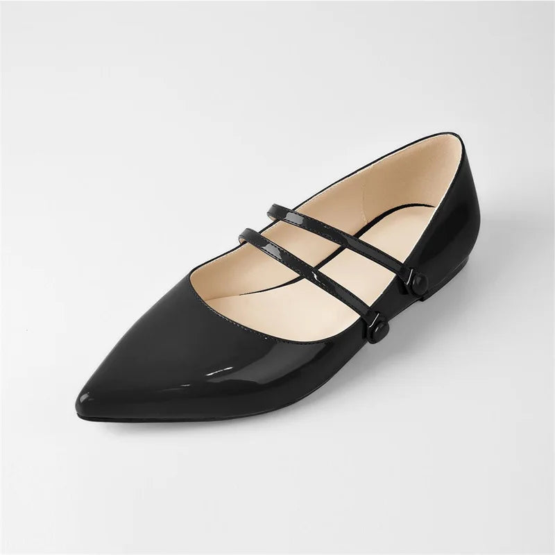 Pointed Toe Women Mary Jane Double Strap Retro Elegant Big Size Daily Flats Pumps
