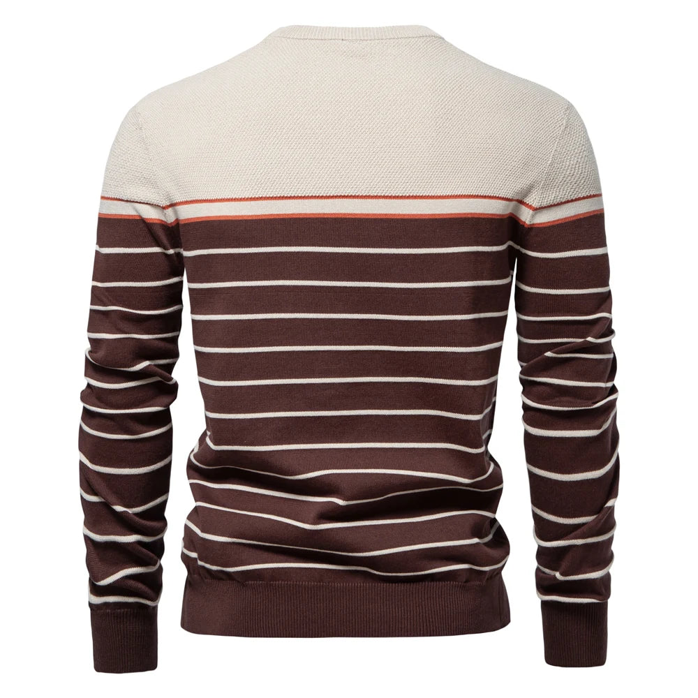 Men's O-neck Cotton Pullover Sweater Striped Casual Autumn and Winter High Quality Knitted Sweaters for Men