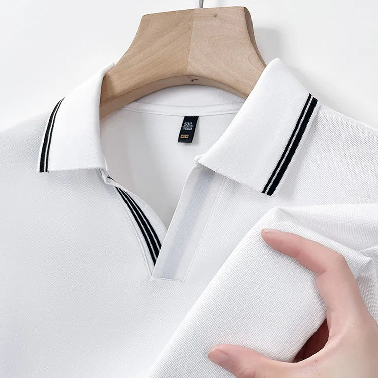 Men's Summer Hot Selling Seagull Collar Short-Sleeved Polo, High-Grade Quality Slim Fit Business Casual Short-Sleeved T-Shirt