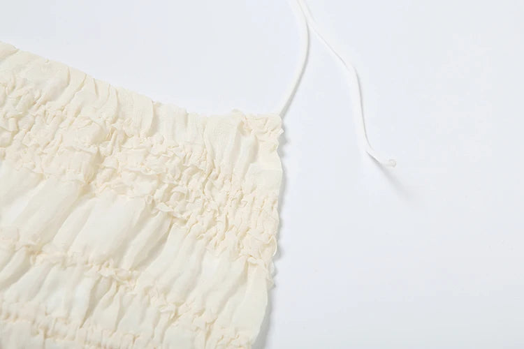Sexy See-Through 2 Piece Set Women Lace-Up Halter Backless Crop Tops + Ruched Elegant Skirts Vacation Beach Party Suits