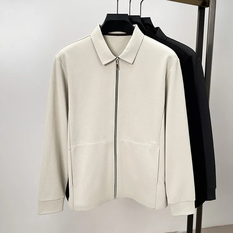Men's Solid Colour Business Casual Autumn and Winter Jacket, Suitable For Daily Commuting, Stretchy Knitted Zip-Up Male Cardigan