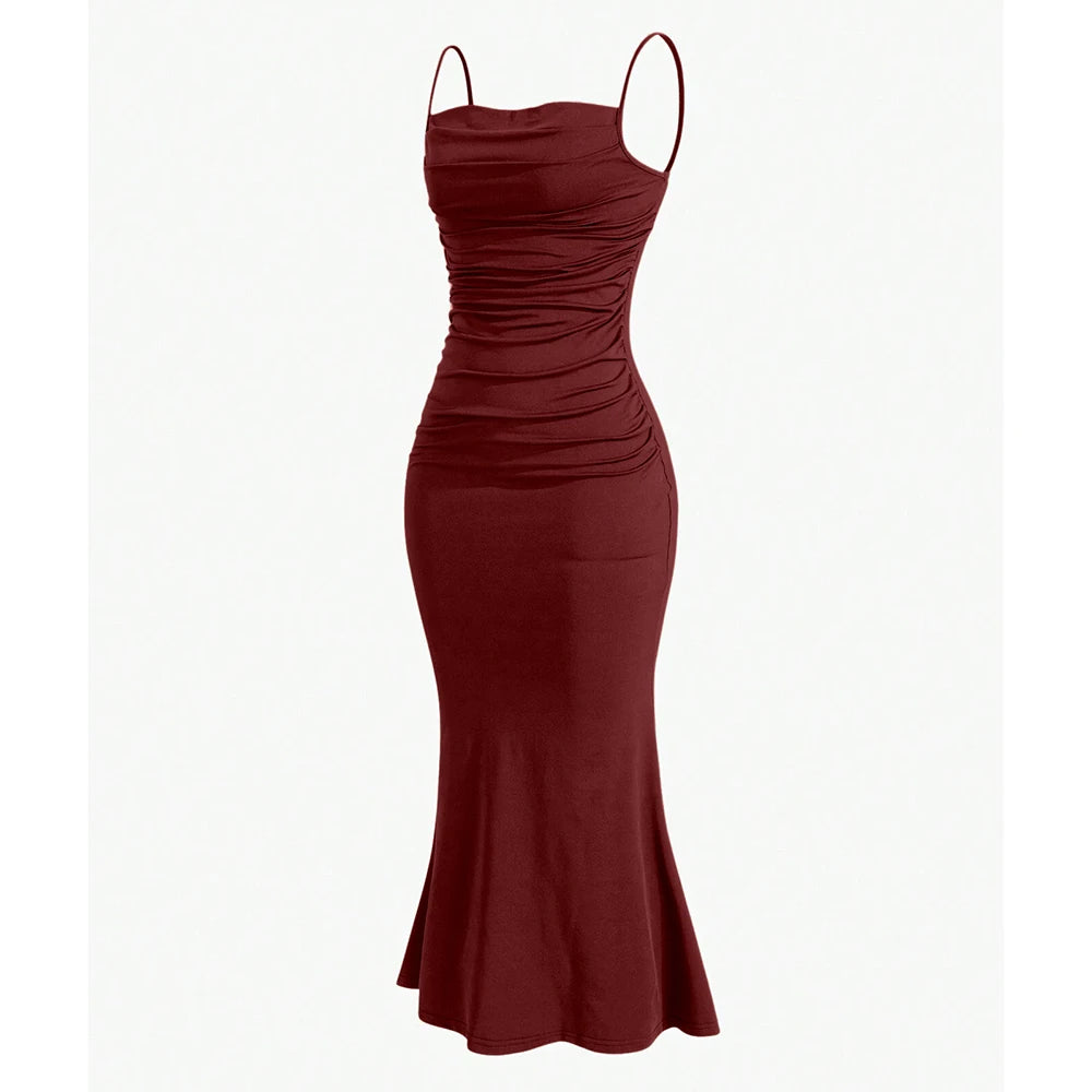 Women's Party Dresses Maxi Spaghetti Strap Elegant Slim Evening Wedding Guest Multi-Colour Summer Milkmaid Dresses