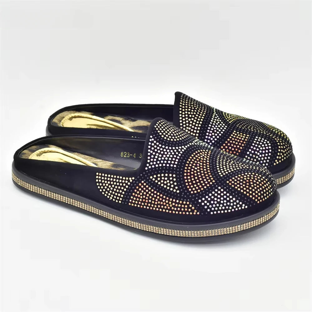 Fashion Women Mules Half Closed Slippers for Female Shoe Bling Rhinestone Sparkly Light Comfy Walking Shoe