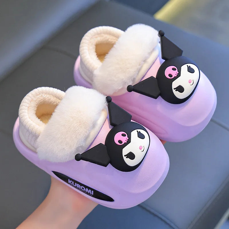 Girls' Home Fur Slippers Kawaii Anti-Skid Warm Cotton Cartoon Plush Waterproof Home Winter Shoes Size 24-41