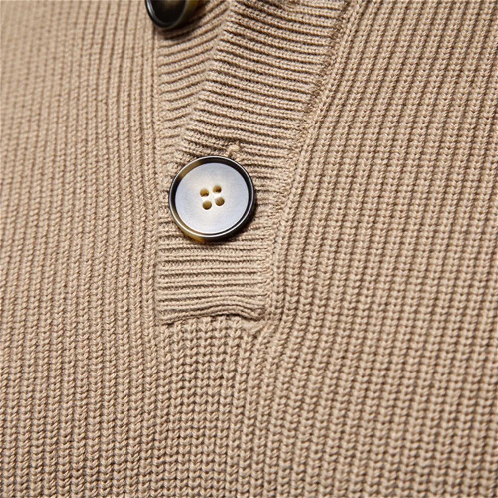 Men's Mock Neck Button-Up Cotton Pullover Sweaters Casual Social Knitted Turtleneck Autumn Winter Sweaters for Men