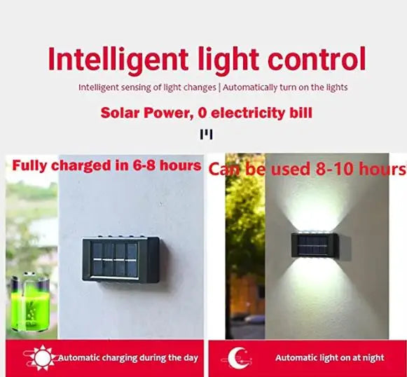 10 LED Solar Wandlamp Buiten Waterdicht Zonne-energie Licht Omhoog en Omlaag Verlicht Huis Tuin Veranda Tuindecoratie