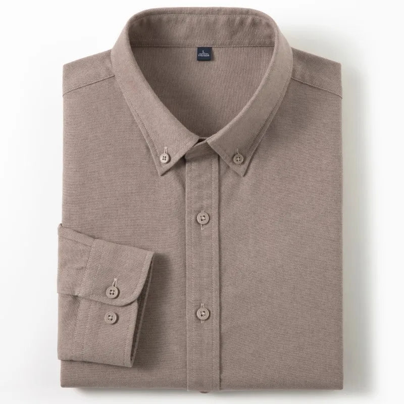 Men's Slim-Fit Oxford Cotton Shirt, Long Sleeves, Casual Breathable Fabric, Exquisite Craftsmanship, Brand with OEM Processing