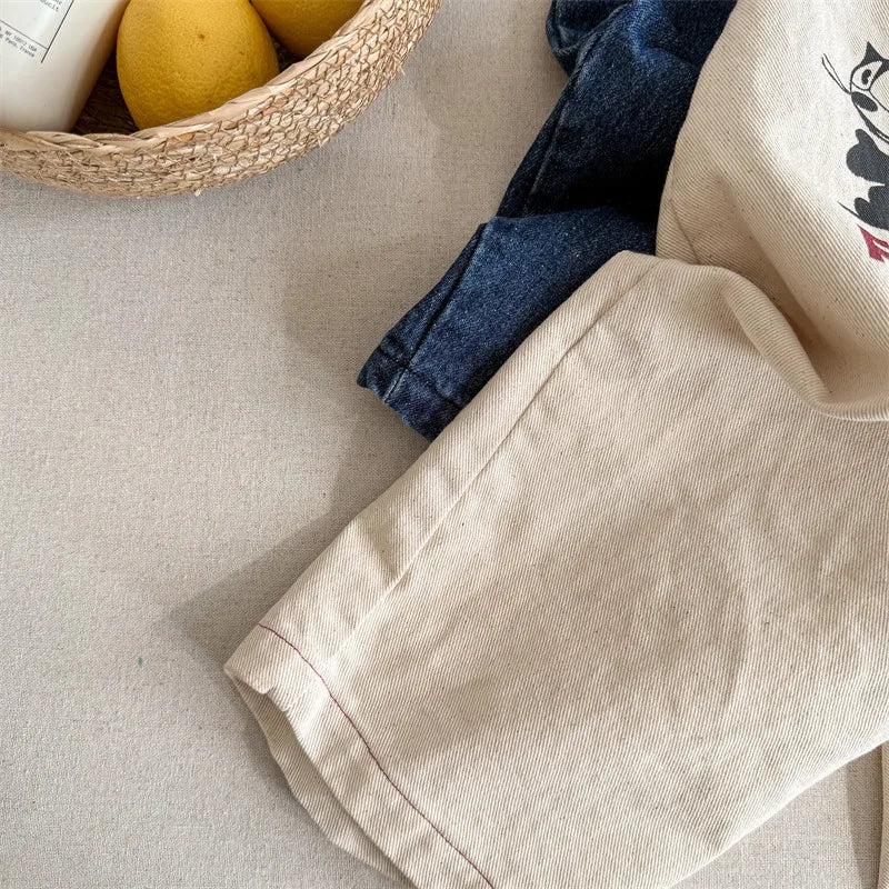 2025 Lente Nieuwe Kinderen Losse Overalls Katoen Baby Meisjes Jongens Cartoon Print Wijde Pijpen Broek Jongens Band Broek Kinderen Casual Broek 4-6Y Unisex
