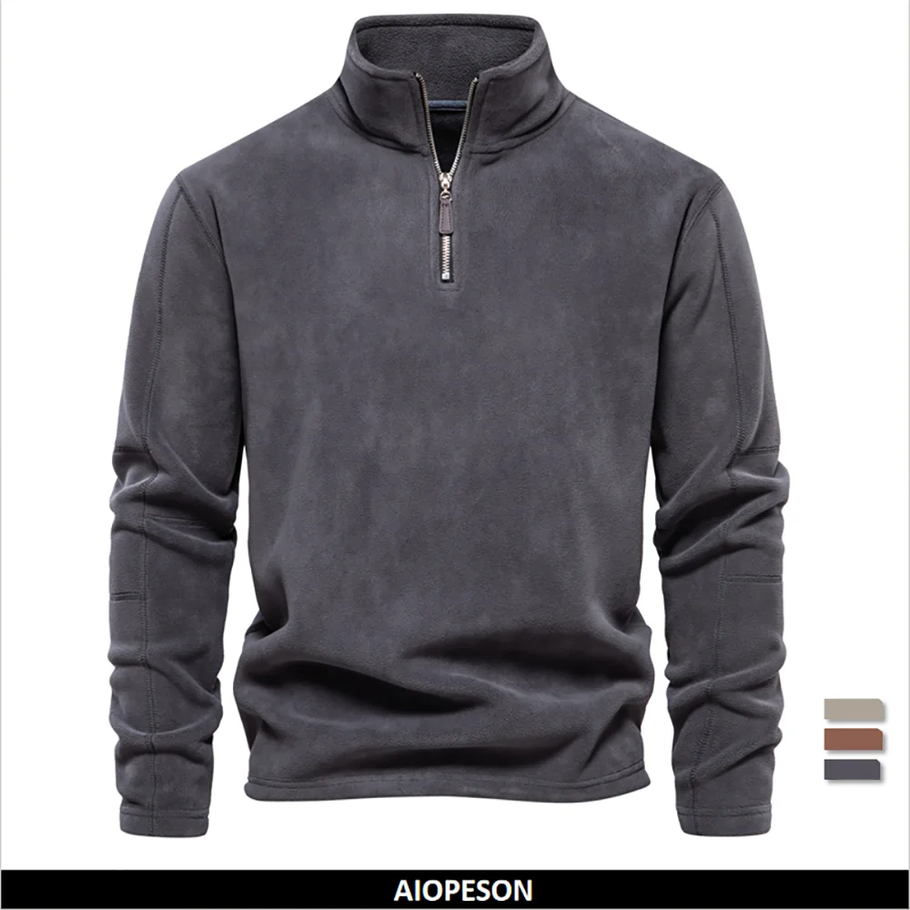 Men's Quality Thickened Warm Fleece Jacket for Men Zipper Neck Pullover Male Sweatshirt Soft Shell Jacket