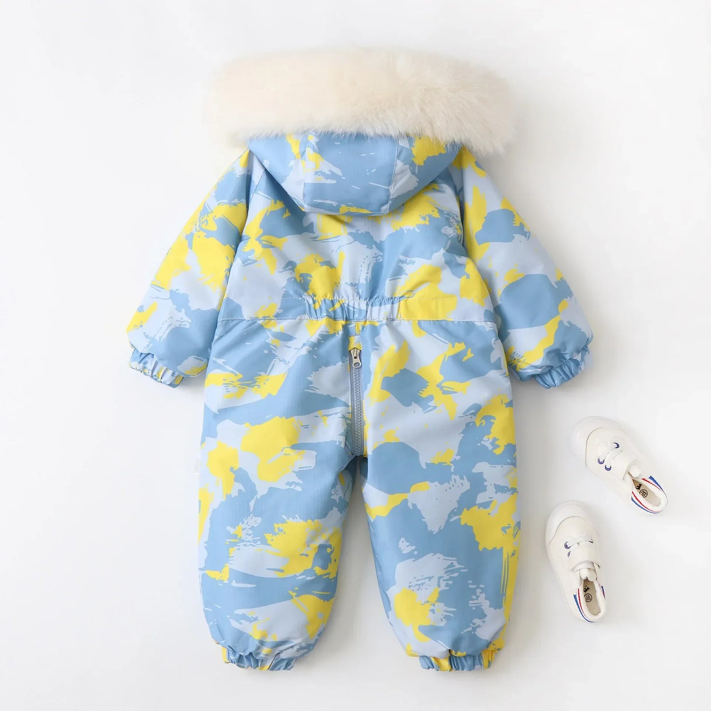 Unisex Children's Snowboard Winter Warm Clothing Snow Suit Floral Printed Fur Lining Hooded Snowboard Coats For Kids