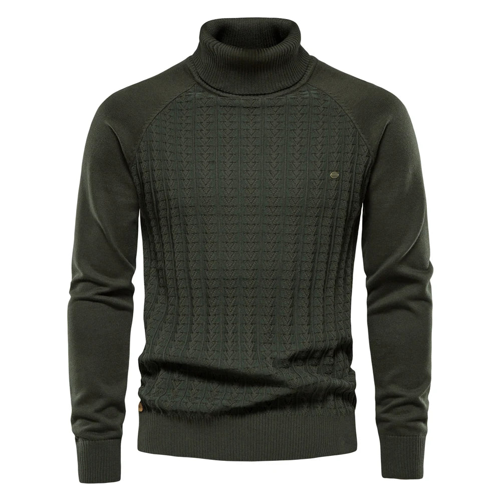 Men's Solid Colour Knitted Turtleneck Male Sweater Cotton High Quality Warm Pullover Winter Casual Sweaters for Men