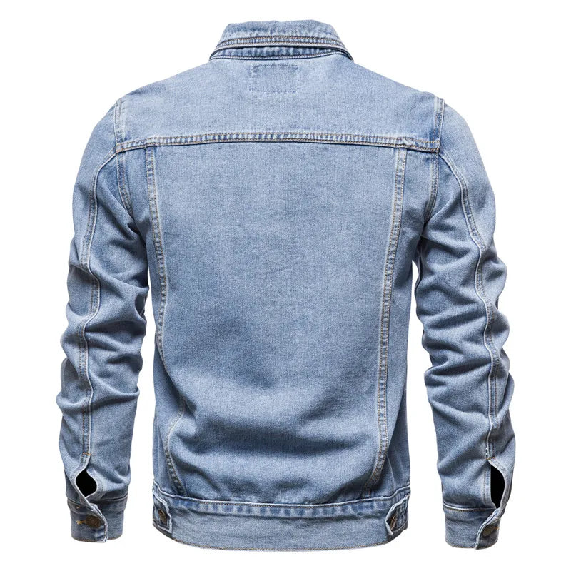 Cotton Denim Jacket Men's Casual Solid Colour Lapel Single Breasted Jeans Jacket Autumn Slim Fit Quality Men's Jackets
