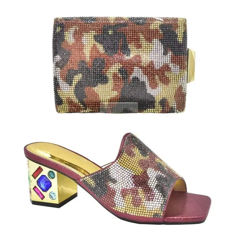 Italian Shoe and Bag Set 2025 Nigerian Women Party Shoes and Bag Set Decorated with Rhinestone Plus Size Shoes Luxury