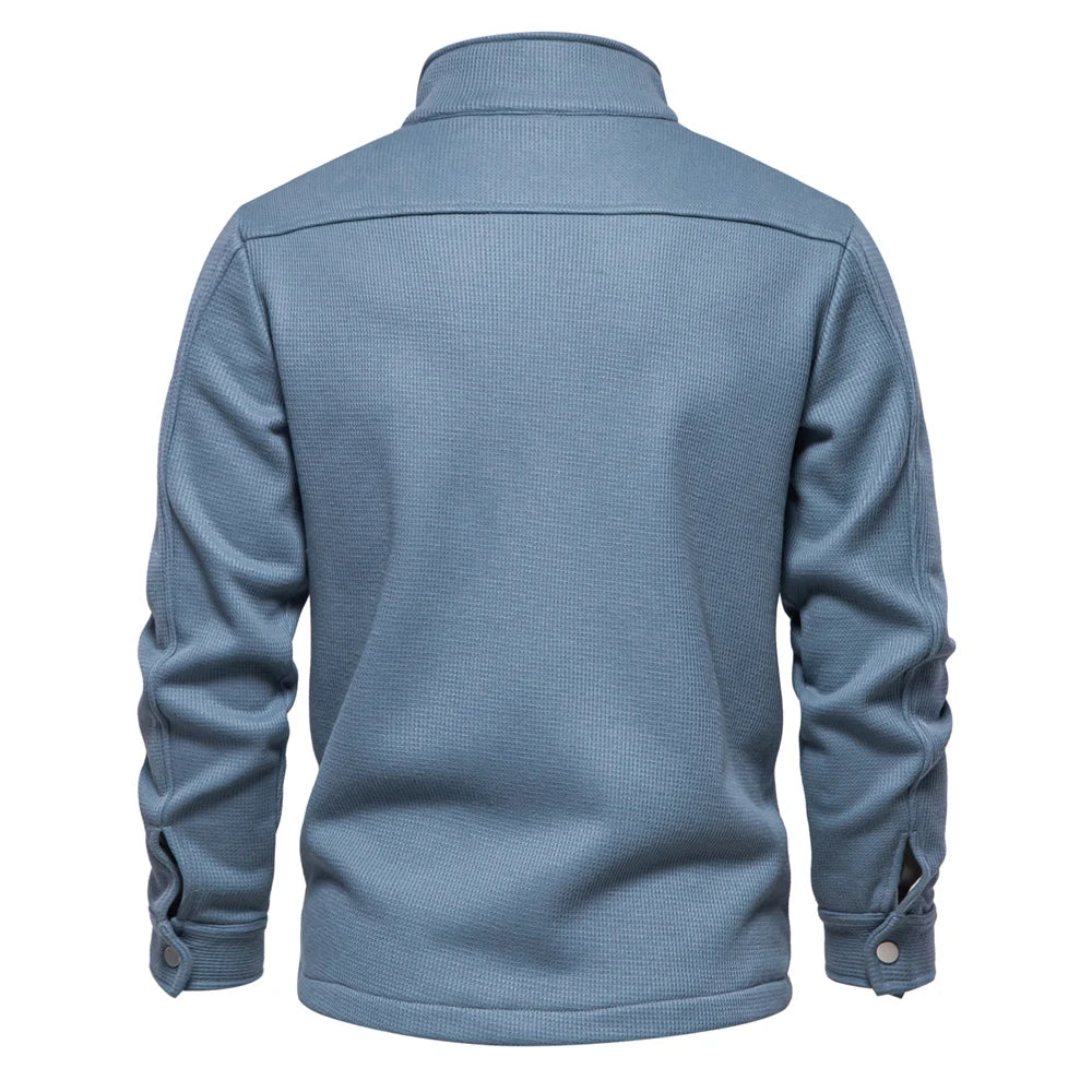 Herrenjacke mit Waffel-Fleece-Futter, dick, warm, mit Tasche, Knopfleiste, Stehkragen, Oberbekleidung, Winterjacken, Mäntel für Herren