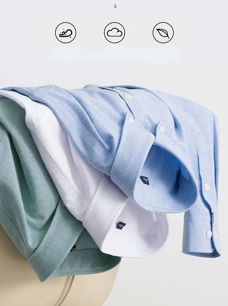 Men's Slim-Fit Oxford Cotton Shirt, Long Sleeves, Casual Breathable Fabric, Exquisite Craftsmanship, Brand with OEM Processing