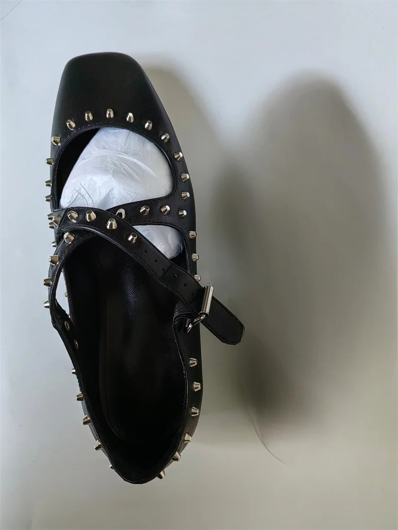Women White Square Toe Matte Flats Strap Retro Elegant Big Size Daily Flats