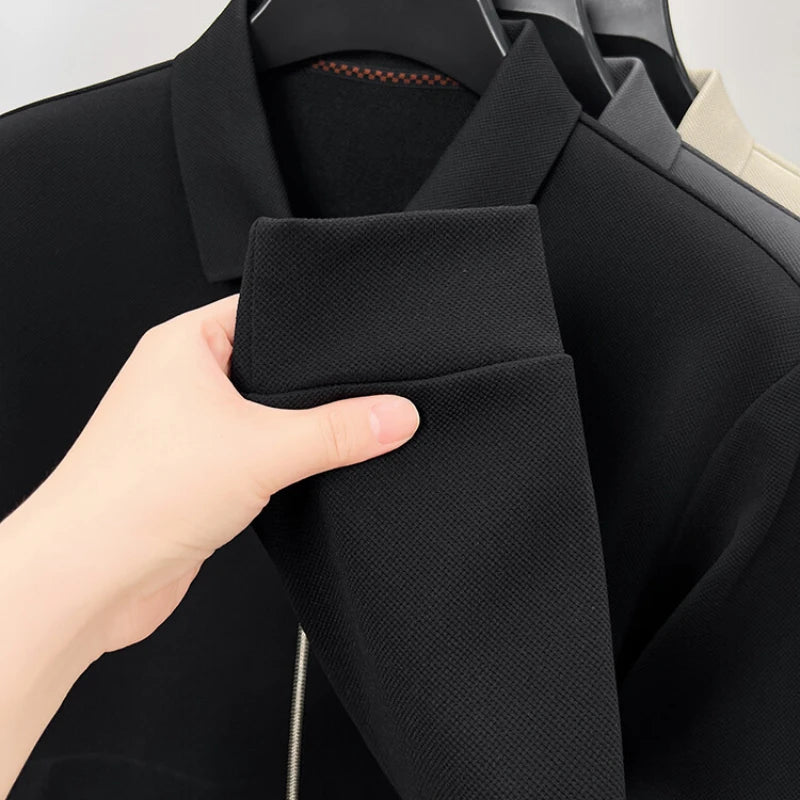 Men's Solid Colour Business Casual Autumn and Winter Jacket, Suitable For Daily Commuting, Stretchy Knitted Zip-Up Male Cardigan