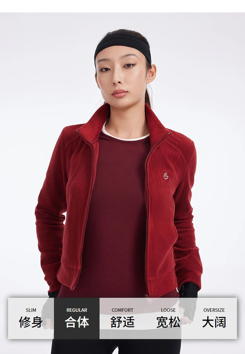 Women's Stand Collar Thermal Polar Fleece Jacket, Integrated Seam Pocket, Silver-Thread Embroidery Short Coats For Ladies